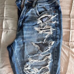 American Eagle Outfitters Blue Distressed Straight Leg Jeans